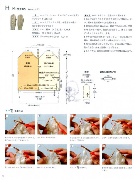 Митенки с узором из журнала Asahi original. Работа Виктории вязание и схемы вязания