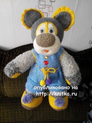 Вязаный спицами мишка – работа Елены. Вязание спицами.