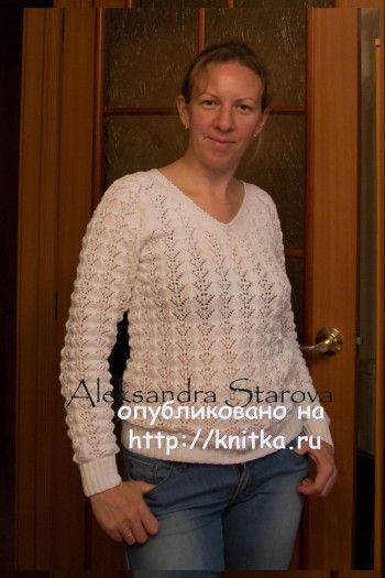 Ажурный пуловер спциами – работа Александры Старовой. Вязание спицами.
