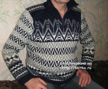 Тройер с жаккардовыми узорами – работа Светланы. Вязание спицами.