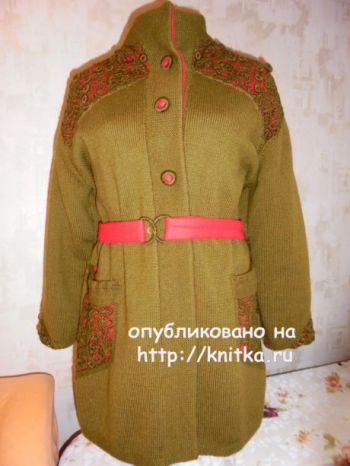 Пальто спицами. Работа Светланы. Вязание спицами.