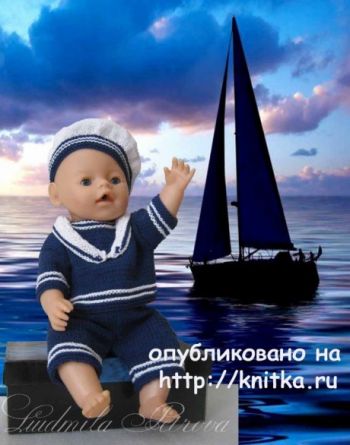 Костюм для куклы Baby Born. Работа Людмилы Петровой. Вязание спицами.
