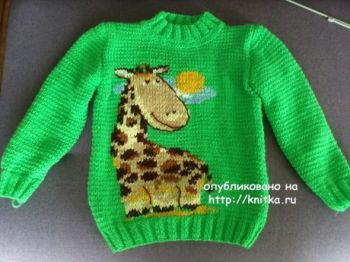 КРАСИВЫЙ свитер спицами для девочки с жирафом (техника интарсия)