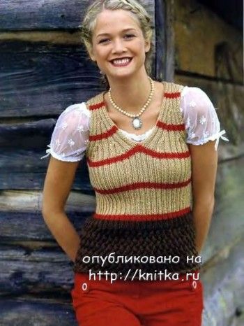 Полосатая безрукавка. Вязание спицами.