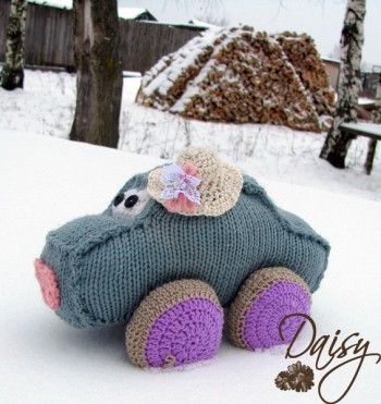 Вязаная игрушка машинка. Вязание спицами.