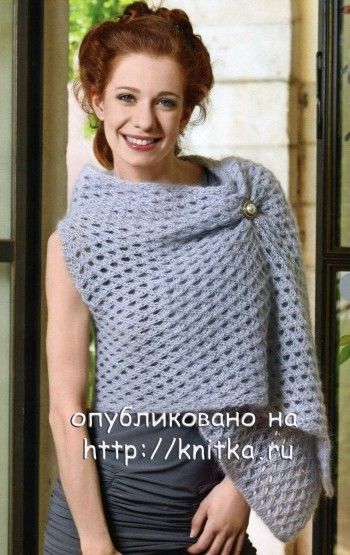 Ажурная накидка, связанная спицами. Вязание спицами.