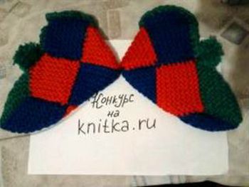 Тапочки из квадратных мотивов. Вязание спицами.