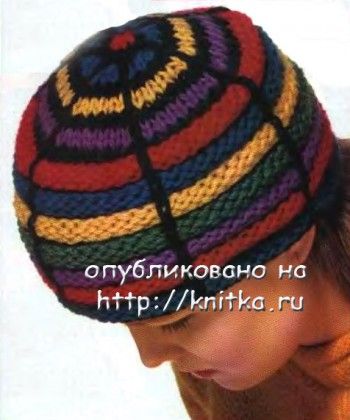 Полосатая шапка. Вязание спицами.